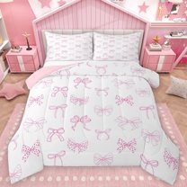 Feelyou Princess Bow-tie Lover Bedding Comforter Set, Modern Fashion Bow Twin Comforter Sets, Teens Kids Girls Women Reversible Bedding Set, Ultra Soft Bedroom Decor, 2 Pieces