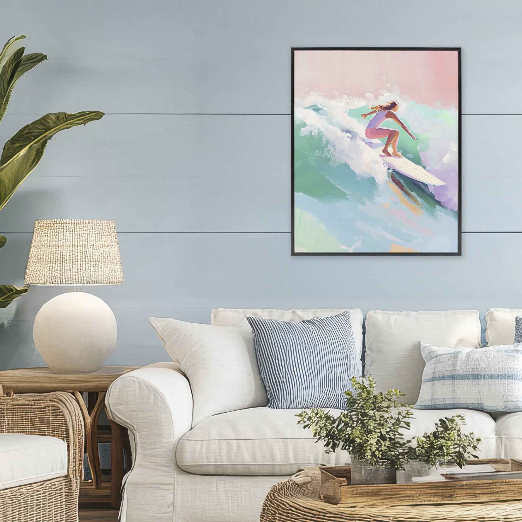 Stupell Industries Surfer Girl Riding Waves Black Framed Giclee Art, design by The Prints Vibe