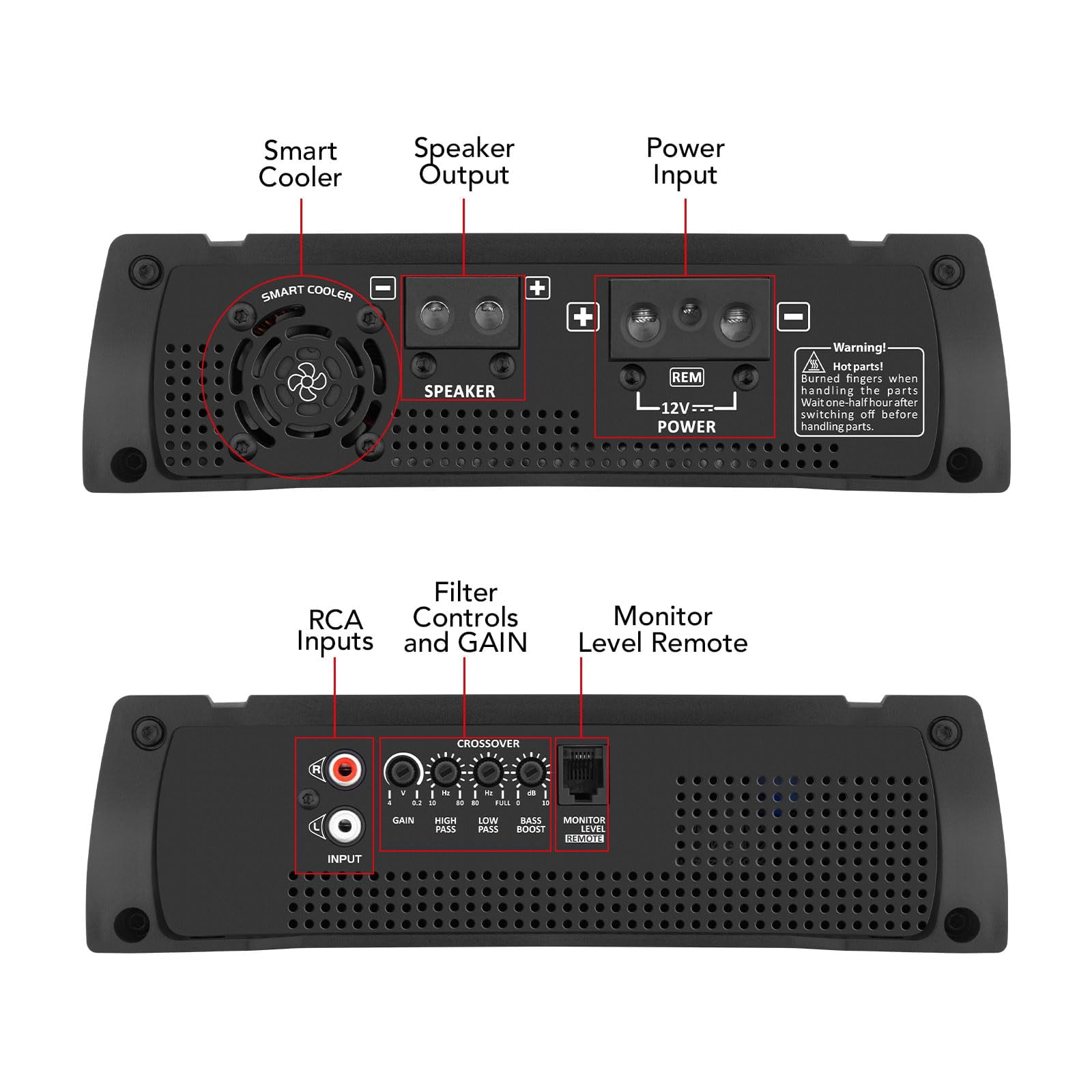 Taramps HD 2000 4 Ohms 1 Channel 2000 Watts RMS MAX Full Range Car Audio, Monoblock, LED Monitor Indicator, Class D Amplifier, Crossover, White 2k amp
