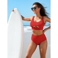 thumbnail image 6 of Sociala Ribbed Keyhole High Waisted Bikini Sets for Womens Tie Back Two Piece Swimwear, 6 of 6