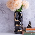 thumbnail image 3 of Black Ceramic Vase, Fresh Flower Vase, Golden Highlights, Abstract Design, 3 of 6