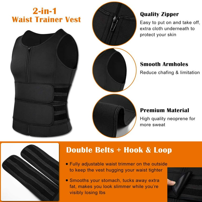 Neoprene Waist Trainer Vest with Trimmer Belt for Men - Sweat More, Burn  More Fat, and Get a Slimmer Body During Sauna Workouts