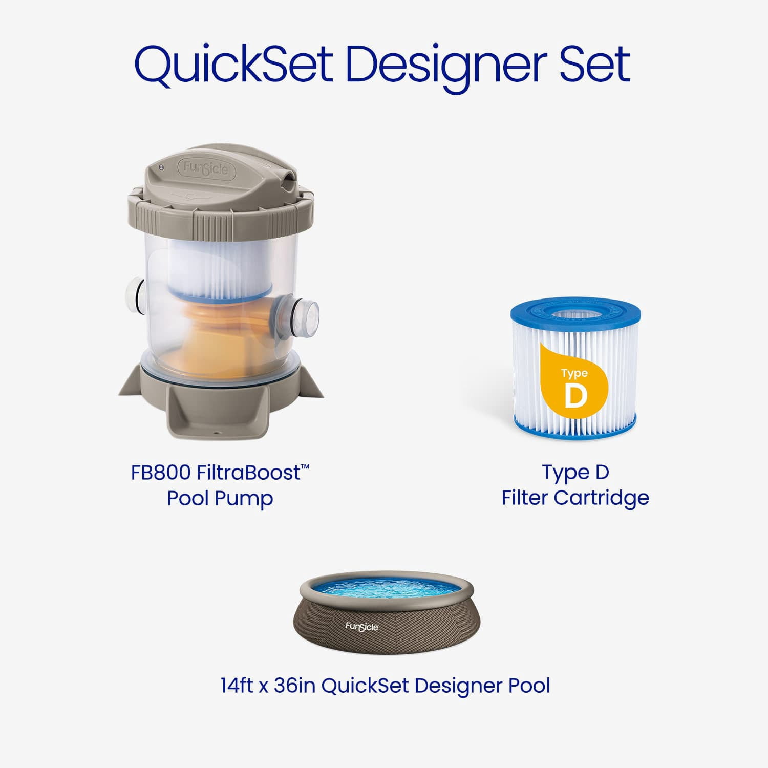 Funsicle QuickSet Designer Above Ground Swimming Pool Set – with FB800 Filter Pump, 14' x 36", Inflatable Top Ring, Round, Double Rattan