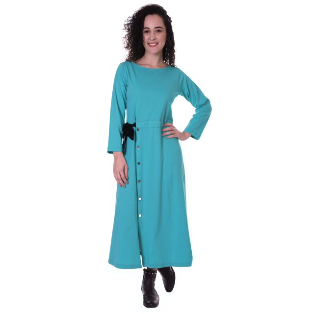 Moomaya Robe Maxi à Manches Longues, Longue, Boutonnée, Unie, Décontractée, Fendue