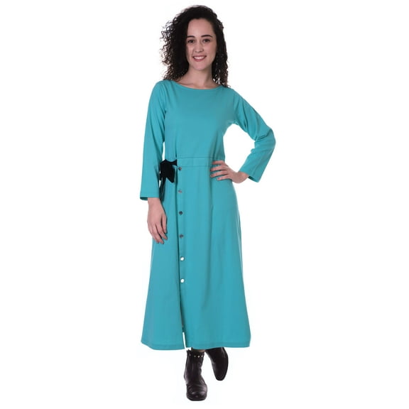 Moomaya Full Sleeves Maxi Dress Long Button Down Solid Casual Slit Dresses