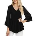 thumbnail image 2 of Oksale Womens Sequin Tops Trendy Double Layer Tunic Shirts Casual 3/4 Flare Sleeve Dressy Blouses Elegant Business V Neck Shirt for Party Black S, 2 of 8