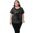 thumbnail image 2 of Women's Sequin Tops Plus Size Round Neck Sparkle Glitter Short Sleeve Party Tunic Blouse, 2 of 6
