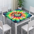 thumbnail image 3 of Rainbow Tie Dye Mandala Pattern Square Fitted Tablecloth with Elastic Edge,Square Table Cover,Washable Elastic Table Cover for Home Kitchen Party Decor 34"x34", 3 of 6