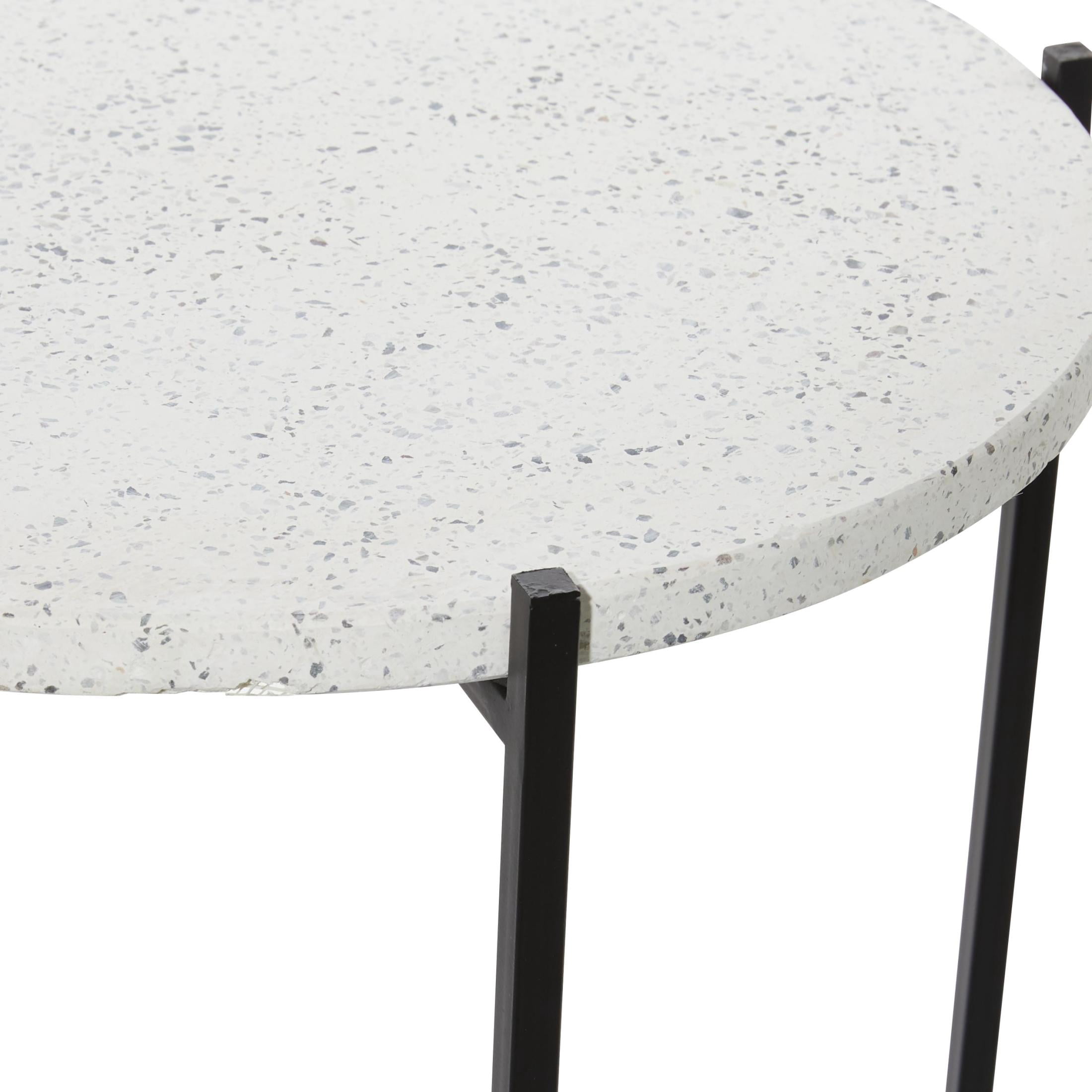 DecMode 18" x 24" White Terrazzo Stone Accent Table with Black Metal X-Stand, 1-Piece