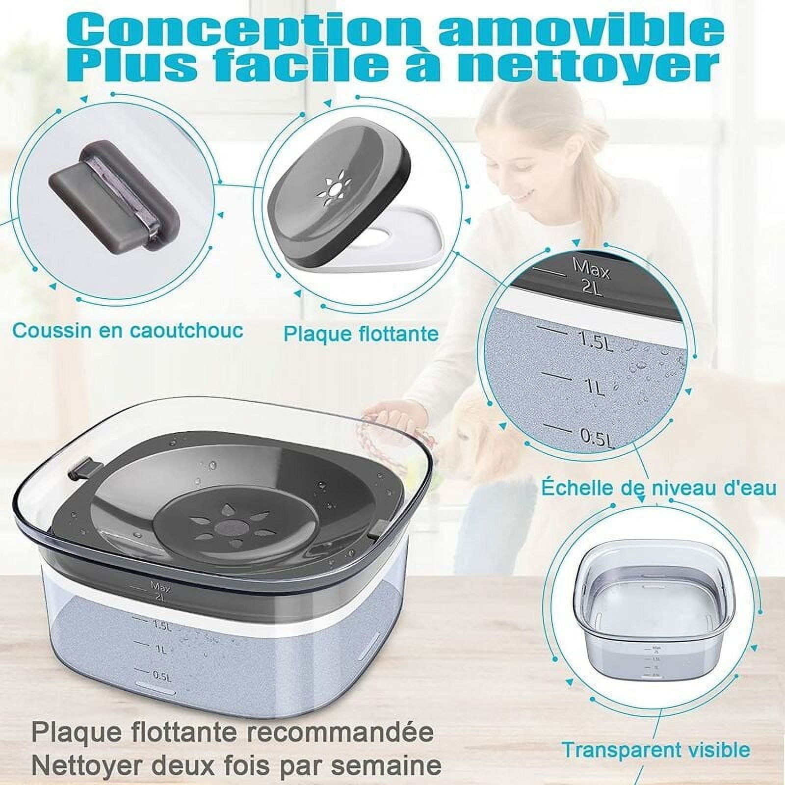 Pet Water Bowl Extra Large, Slow Water Feeder Transparent And Visible Floating Board To Prevent Spills 2L Capacity Non-Slip Base Ideal For Travel