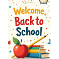 thumbnail image 3 of Colorful Welcome Back to School Banner with Books Apple Alarm Clock and Autumn Leaves Backdrop Party Decorations for Classroom Entrance School Events and Photo Props, 3 of 3