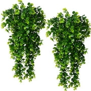 2 Pack Artificial Hanging Plants Faux Eucalyptus Leaf Greenery Vine UV Resistant Plastic Plants
