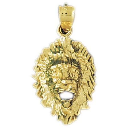14K Yellow Gold Lion Head Pendant - 27 mm