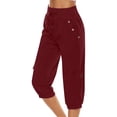 thumbnail image 3 of Wassery Women Capri Pants Cotton Linen 3/4 Length Pants Elastic Waist Trousers with Pockets Casual Daily Streetwear, 3 of 8