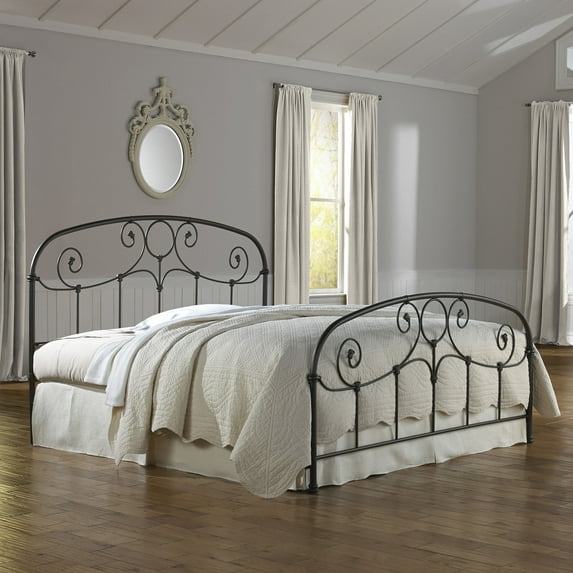 Grafton Complete Metal Bed and Steel Support Frame with Prominent Scrollwork and Decorative Castings, Rusty Gold Finish, Twin