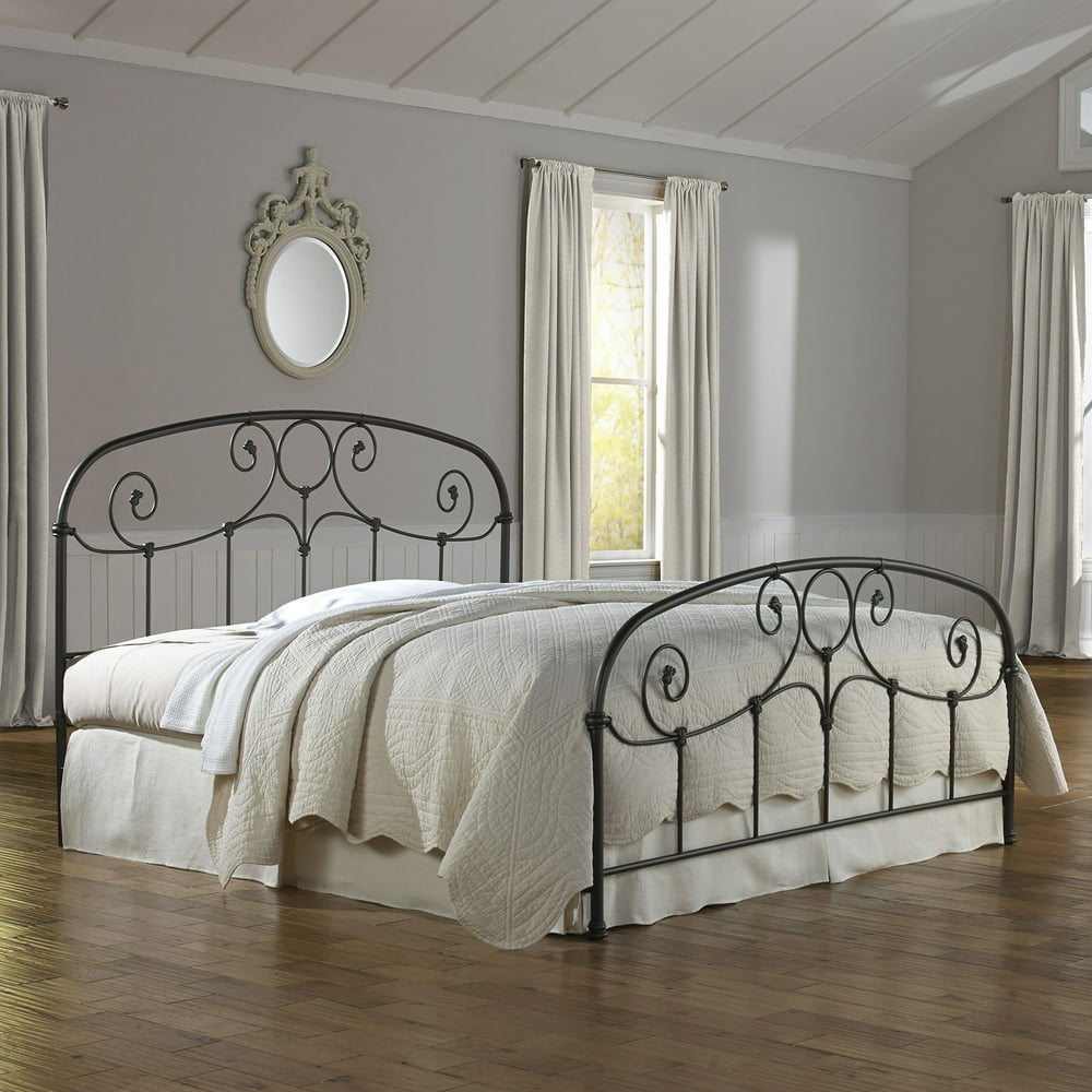 Grafton Complete Metal Bed and Steel Support Frame with Prominent Scrollwork and Decorative
