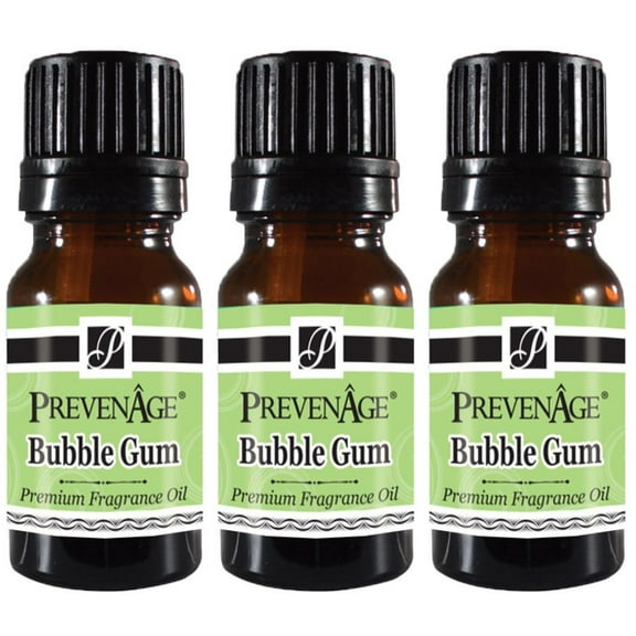 Bubblegum Fragrance Oil Pack of 3 Aromatic Premium Grade Scented Perfume Oil 10 mL / .33 Oz by Prevenage - Set of 3