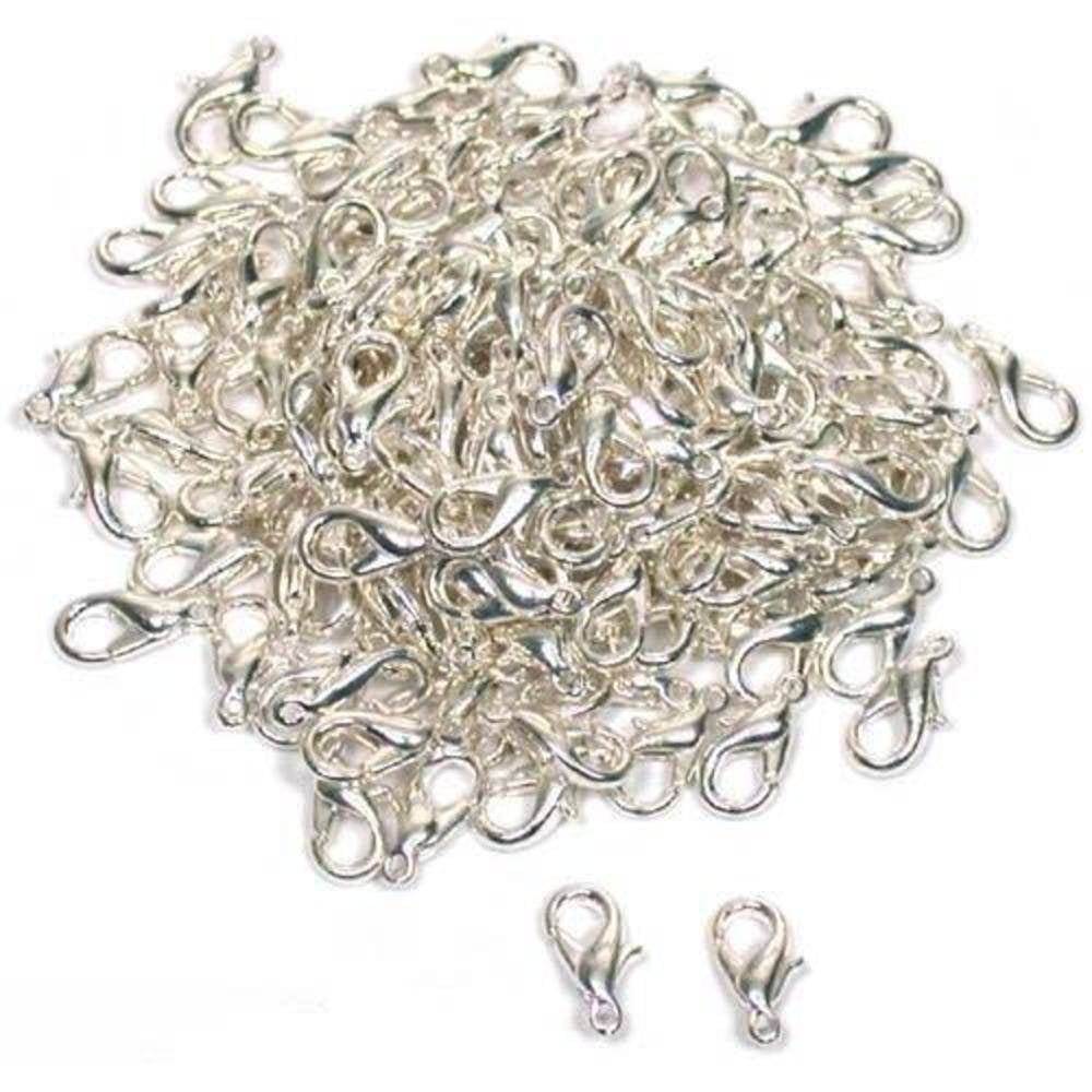 Wuuycoky 15mm Length Curved Lobster Claw Clasps Jewelry Fastener Hook Silver Tone Jewelry Findings Pack of 50