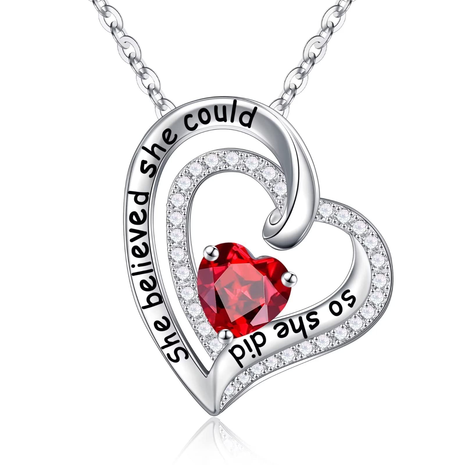 Turandoss Love Heart Pendant Necklace for Women 925 Sterling Silver Birthstone Necklace Jewelry Graduation Teacher Birthday Gifts for Women Mom Wife