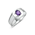thumbnail image 4 of RYLOS Men's Rings Sterling Silver Ring Classic Solitaire 7X5MM Oval Shape Gemstone Designer Band Amethyst February Birthstone Rings For Men Size 8, 4 of 5