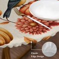 thumbnail image 3 of Fall Pumpkins Round Tablecloth, Fitted Table Cover with Elastic for 55"-60" Round Tables, Thanksgiving Flowers Vintage Leaves Birds Table Cloth Outdoor Indoor Dinning Party Waterproof Tablecloths, 3 of 7