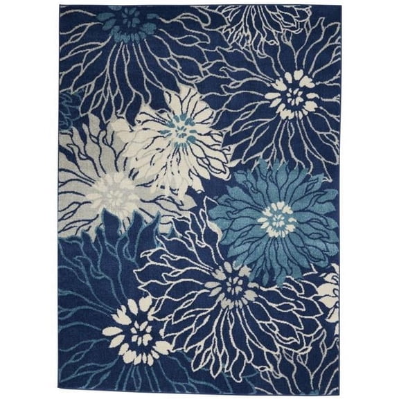 HomeRoots Navy & Ivory Floral Area Rug - 5 x 7 ft.
