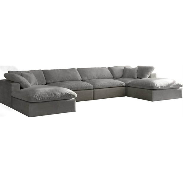Maklaine Contemporary Gray Velvet Down Filled Modular Sectional Sofa