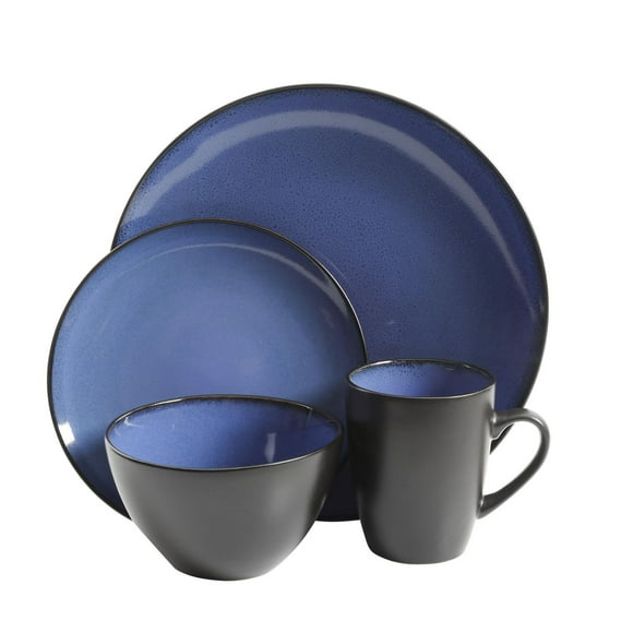 Gibson Home Soho 16 Piece Round Stoneware Dinnerware Set, Blue & Black