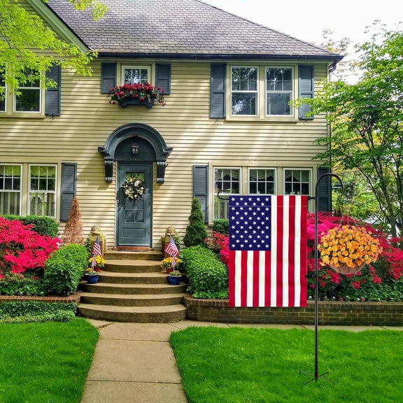 Garden Flag Stand with Small Fabric Flag, Metal Holder Pole and Flag Set
