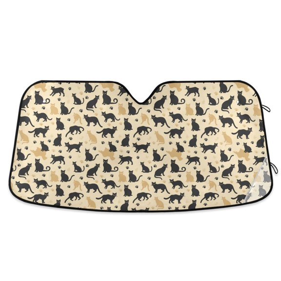 Cats Silhouette and Paw Car Windshield Sun Shade Foldable Car Front Window Visor Heat and UV Protection 53x23.5
