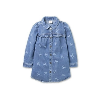 white christmas dresses Girls Floral Printed Dress with Blue Denim Shrug – Lagorii Kids
