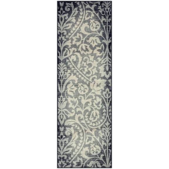 Maples Rugs Exeter Modern Floral Grey Washable Hallway Runner Rug, 2' x 6'