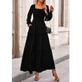 thumbnail image 4 of Vestido maxi de manga larga con fruncido PRETTYGARDEN negro XS, 4 of 8