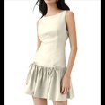 thumbnail image 2 of Vestido Mini Plisado Sin Mangas para Mujer, Corte A, Color Liso, Cuello Redondo, Cintura Ceñida, Lazo y Cremallera en la Espalda Beige M, 2 of 10