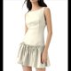 thumbnail image 2 of Vestido Mini Plisado Sin Mangas para Mujer, Corte A, Color Liso, Cuello Redondo, Cintura Ceñida, Lazo y Cremallera en la Espalda Beige L, 2 of 10
