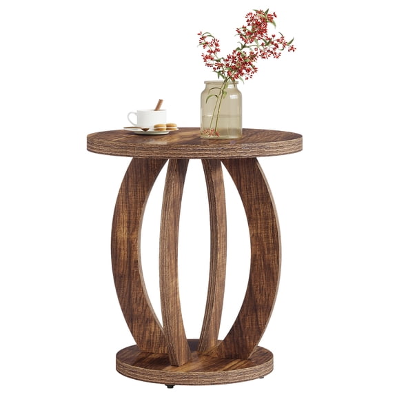 Tribesigns End Table, Round Side Table with Storage, Farmhouse Nightstand Bedside with Round Tabletop, Accent End Table for Living Room Bedroom Small Space, Wooden Accent Furniture, Rustic Brown