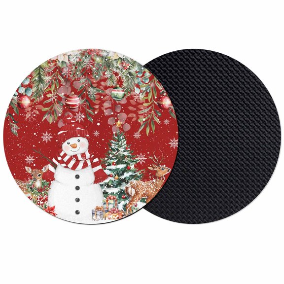 Red Christmas Coasters Set of 2, Absorbent Coasters for Drinks, Snowman Xmas Tree Poinsettia Eucalyptus Coaster for Desk Coffee Table Protection, Home Decor House Warming Gifts 4"