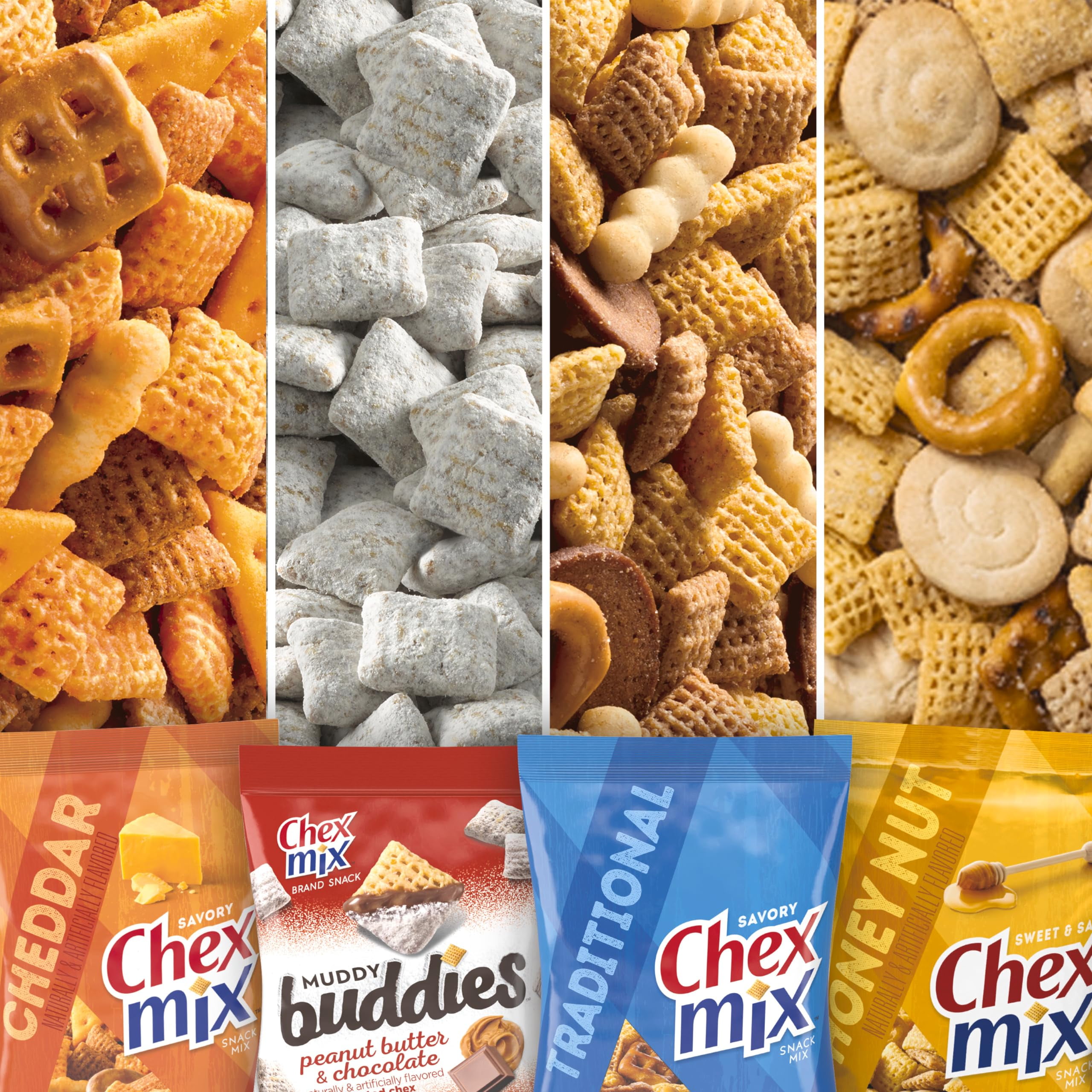 Sweet & Salty Snack JMS2&nbsp;Variety Pack, Muddy Buddies Peanut Butter & Chocolate, Chex Mix Traditional, Cheddar & Honey Nut, 35 oz (20 Bags)