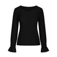 thumbnail image 4 of biudgviw Fall Tops for Women Trendy V Neck Ruffle Long Sleeve Solid Color Shirts Lounge Vacation Basic T-Shirts, 4 of 6