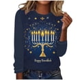 thumbnail image 2 of Wancir Happy Hanukkah Women's Long Sleeve Shirts O Neck T-Shirt Casual Loose Tops for Women, 2 of 4