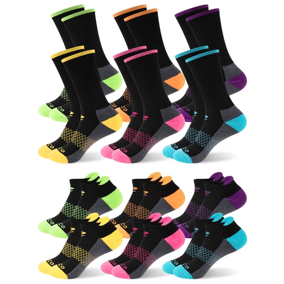 COOPLUS Womens Athletic Socks 12 Pairs (6 Ankle 6 Crew), Soft Cushioned Moisture-Wicking Casual Socks