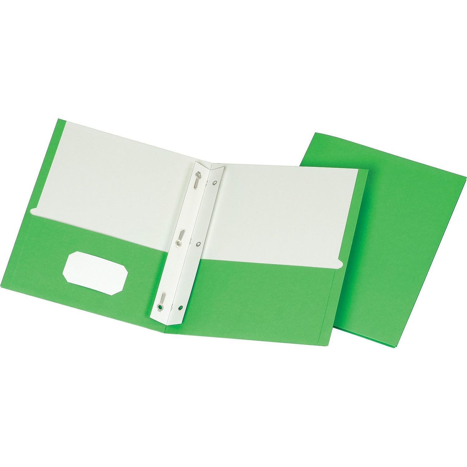 Staples Smooth 2-Pocket Paper Folder with Fasteners Green 25/Box (50773/27541-CC) ST27541