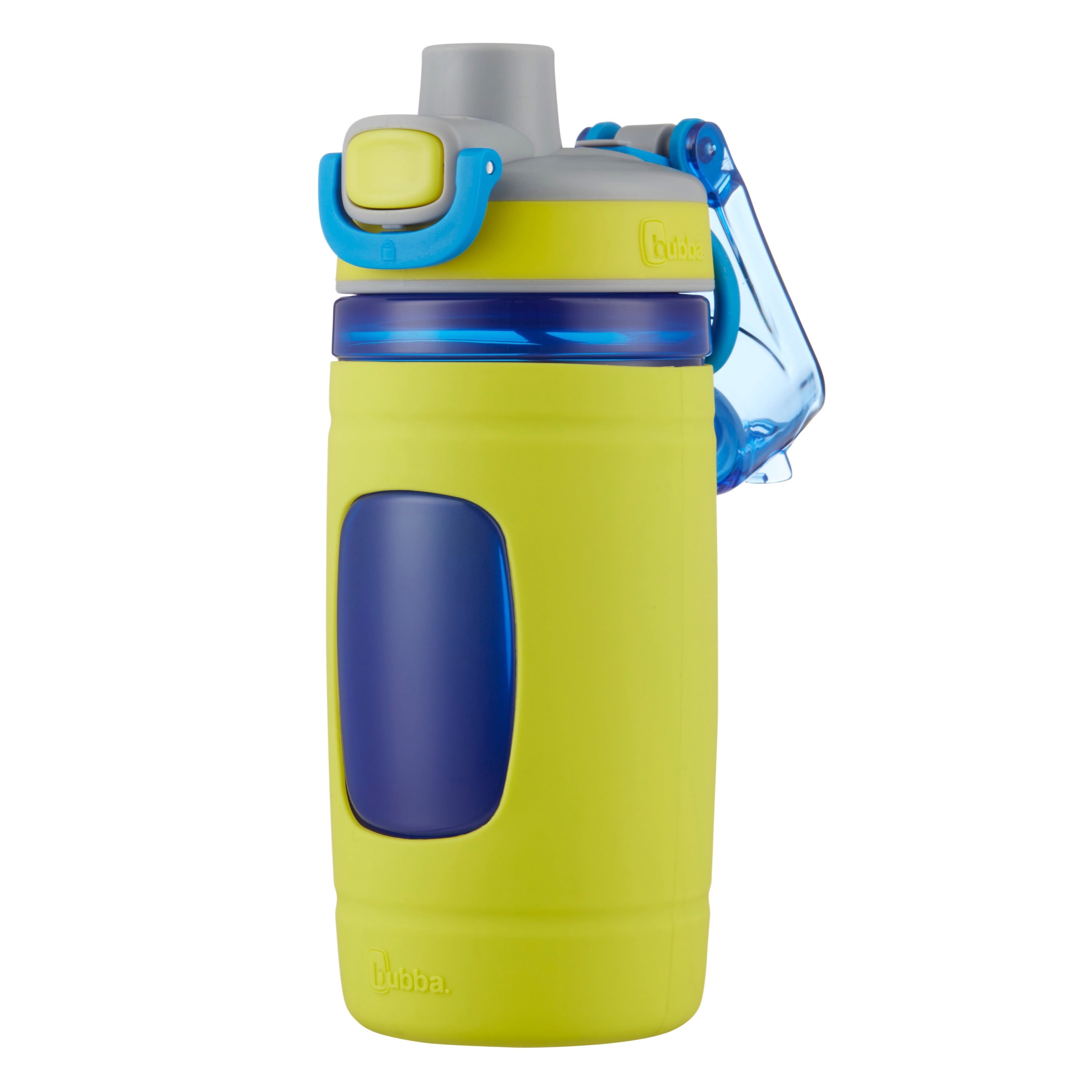 Bubba Kids Flo BPA-free Water Bottle with Silicone Sleeve Wide Mouth, 16 Oz, Neon Pear
