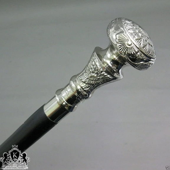 NAUTICALMARTUS BY Wooden Walking Stick Silver Brass Handle knob Black Wood Stick - Victorian Fancy Cane for Older Unisex Dark Shadow Cane
