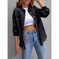 thumbnail image 4 of SEARIPE Women's Casual Denim Jacket Frayed Hem Ripped Long Sleeve Jean Jacket With Pockets Black M, 4 of 7