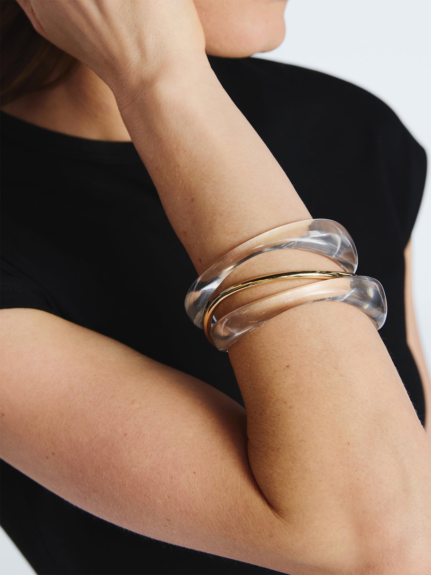 Scoop Women's Gold Tone & Acrylic Sculpted Bangle Bracelets, 3 Pieces