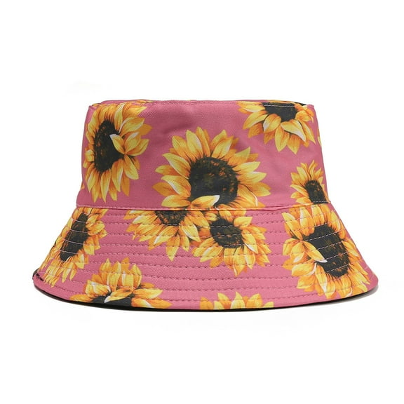 Womens Bucket Hat Fashion Sunflower Print Hat Fisherman Hat Double-sided Wearable Sun Hat