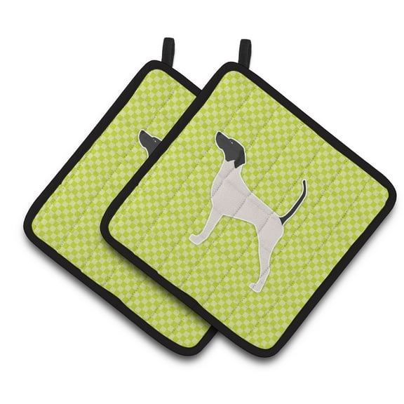 English Pointer Checkerboard Green Pair of Pot Holders