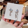 thumbnail image 5 of Asymmetric Moon Star CZ Earrings Boho Charm Crescent Lucky Stars Celestial Sparkly Teardrop Crystal Rhinestone Long Tassel Dangle Drop Earrings for Women Birthday Christmas Party Jewelry Gifts, 5 of 6