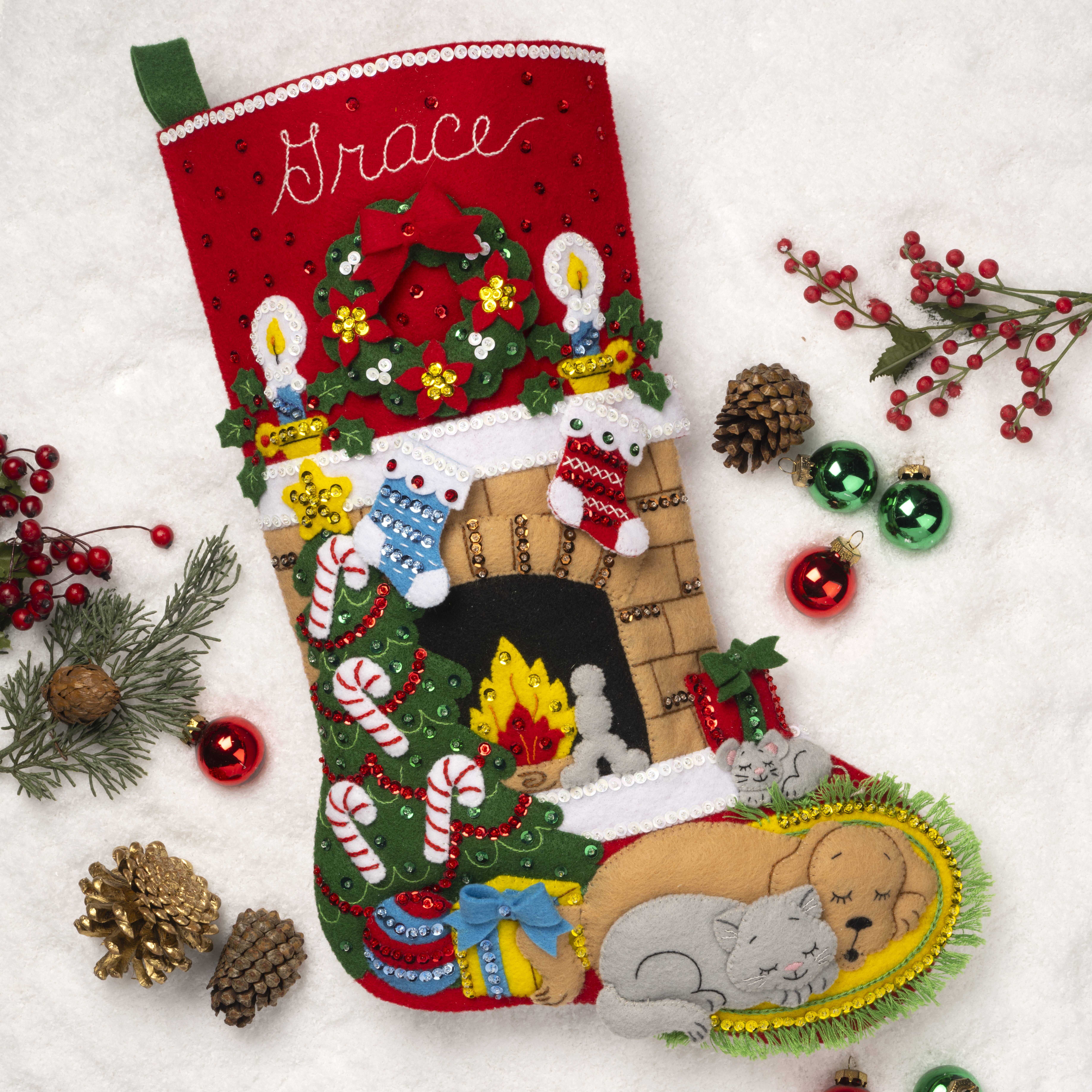  Bucilla Felt Applique 18 Stocking Making Kit, in The Garden,  Perfect for DIY Arts and Crafts, 89334E